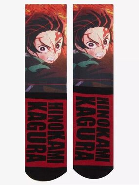 NWT Demon Slayer Kimetsu no Yaiba Tanjiro Hinokami Kagura Anime Manga Crew Socks